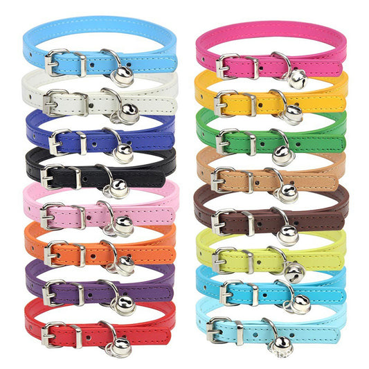 PU Leather Adjustable Collar With Bell (Multiple Colours and sizes)